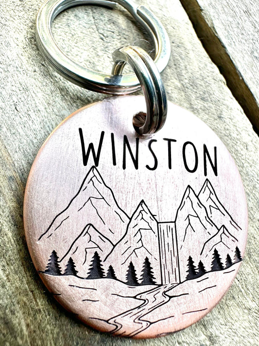 Pet Id Tag, Dog ID Tag, Dog Tag, Dog tags for dogs, Custom collar dog tag, Cat ID Tag, Cat Tag, Mountain dog, Waterfall Dog Tag